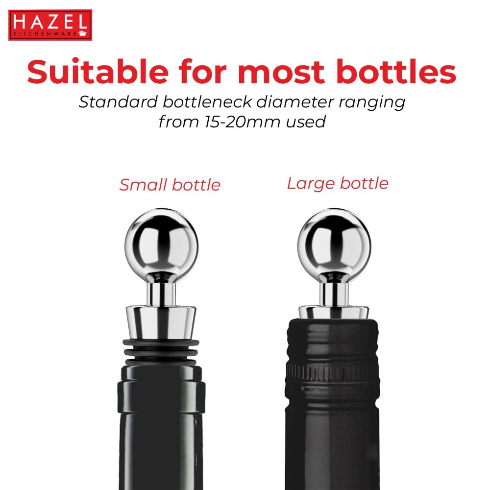 HAZEL Stainless Steel bottle cork | Wine Bottle Stopper with Rubber Grip, Silver