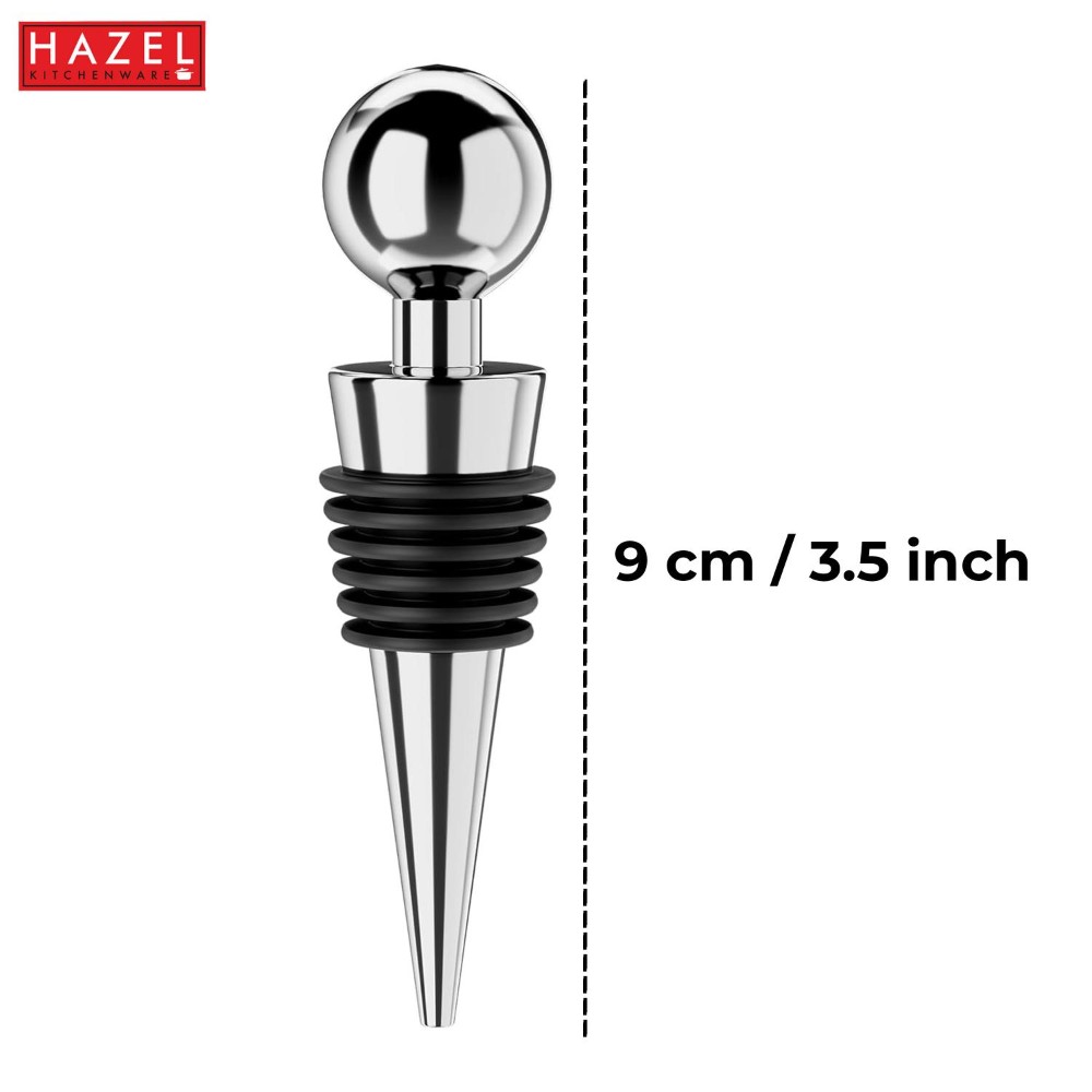 HAZEL Stainless Steel bottle cork | Wine Bottle Stopper with Rubber Grip, Set of 6, Silver
