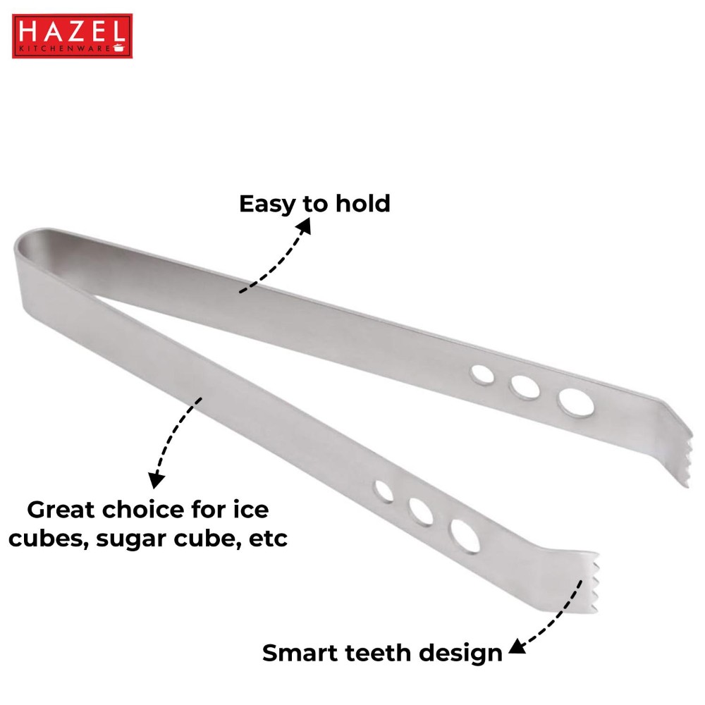 HAZEL Stainless Steel Tong for Ice Cubes | Tong for Ice Serving, Silver