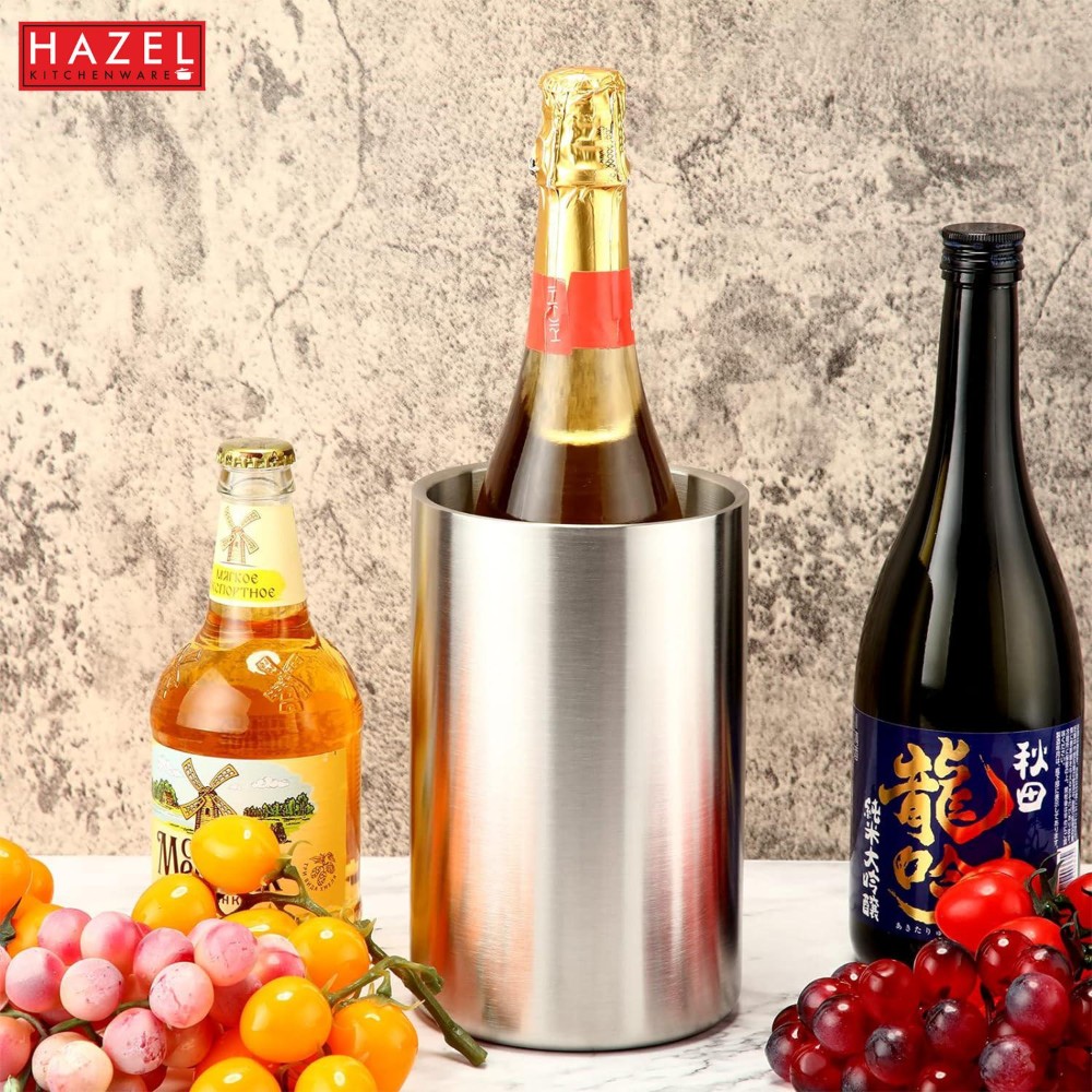 HAZEL Stainless Steel Wine Cooler | Double Wall Wine Chiller for party, 1550 ML, Silver
