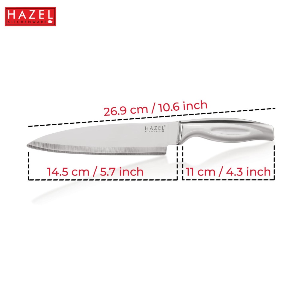 HAZEL Stainless Steel Sharp Chef Knife for Kitchen | Big Kitchen Knife with Handle, Silver