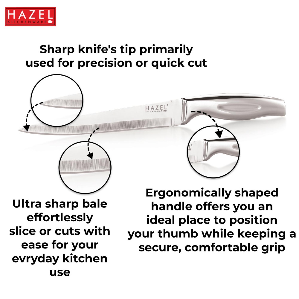 HAZEL Stainless Steel Sharp Paring Knife for Kitchen | Kitchen Knife with Handle, Silver