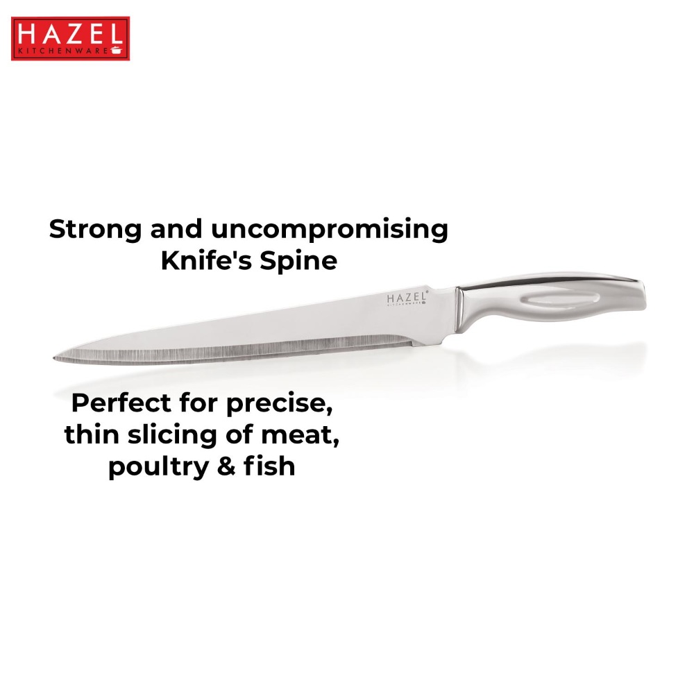 HAZEL Stainless Steel Sharp Carving Knife for Kitchen | Kitchen Knife with Handle, Silver