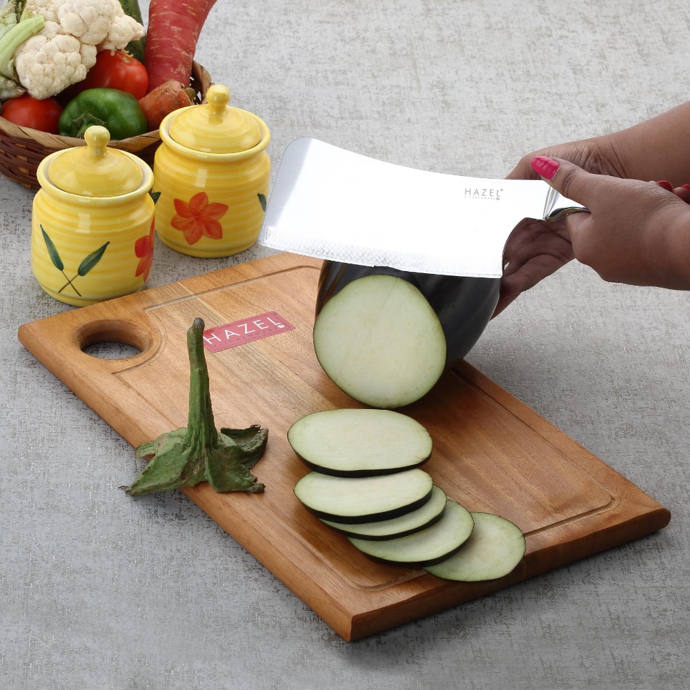 HAZEL Stainless Steel Sharp Chopper Knife for Kitchen with Handle | Big Kitchen Knife, Silver