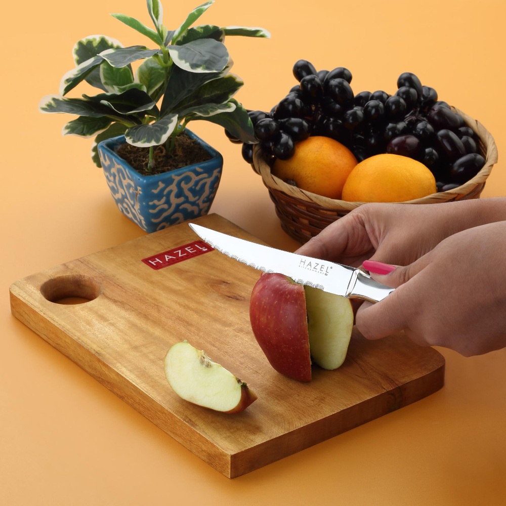 HAZEL Wooden Chopping Board for Kitchen with Stainless Steel Lesser Sharp knife, Set of 2