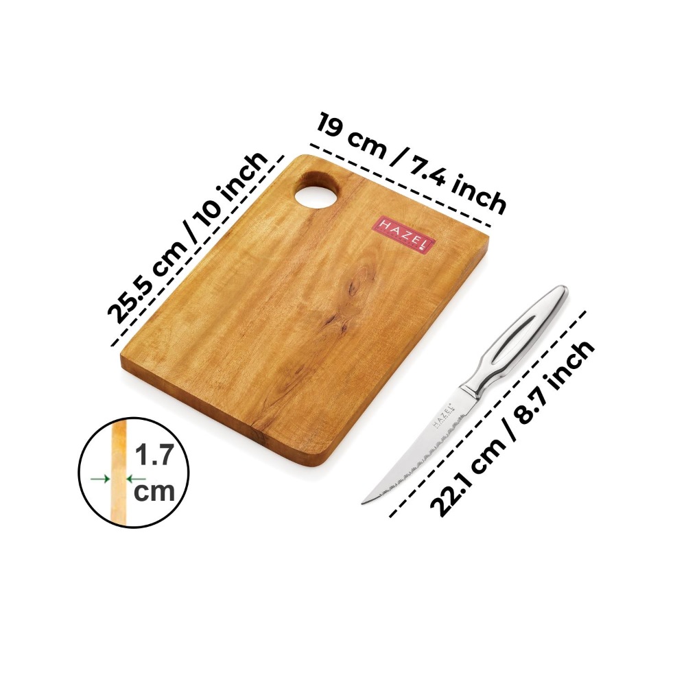 HAZEL Wooden Chopping Board for Kitchen with Stainless Steel Lesser Sharp knife, Set of 2