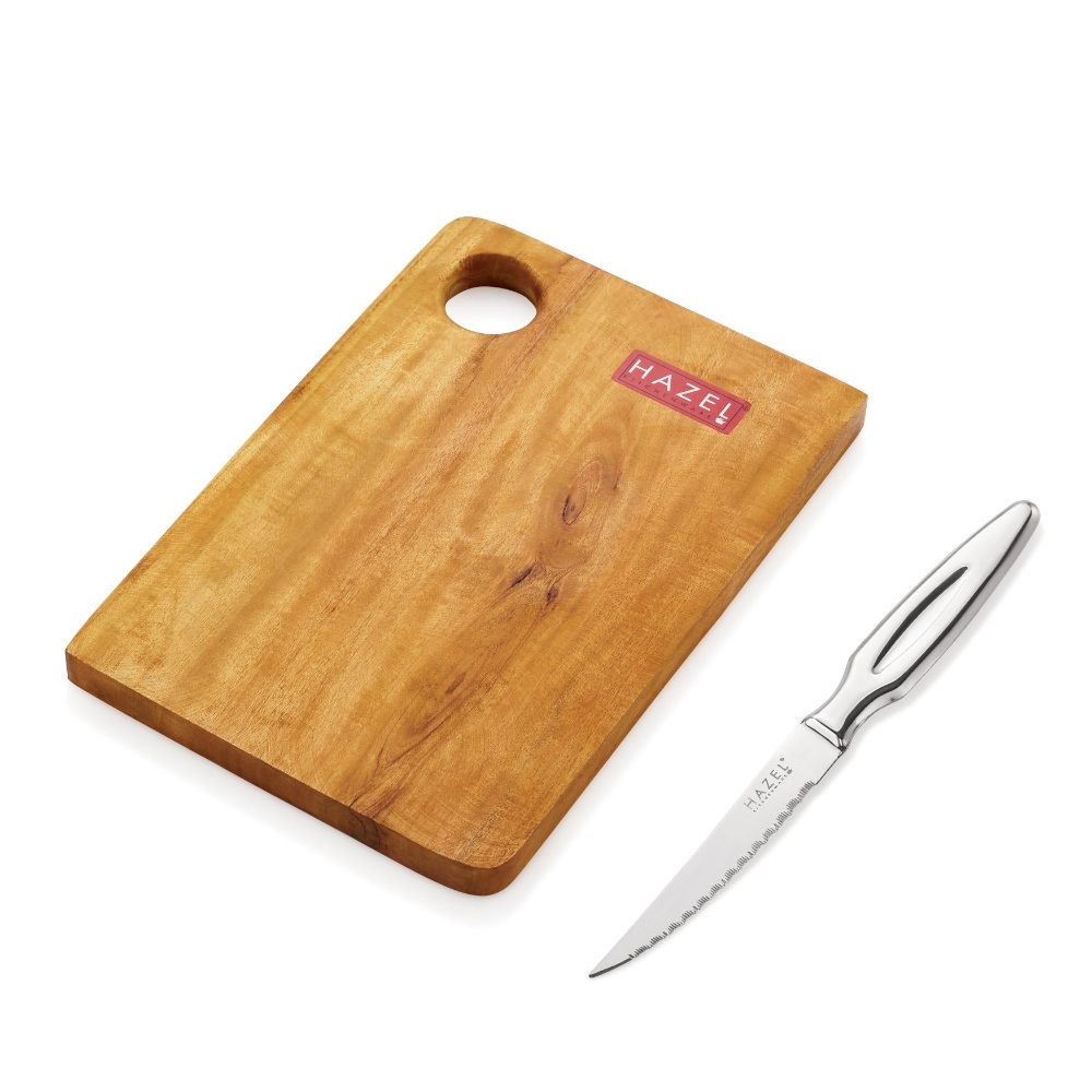HAZEL Wooden Chopping Board for Kitchen with Stainless Steel Lesser Sharp knife, Set of 2