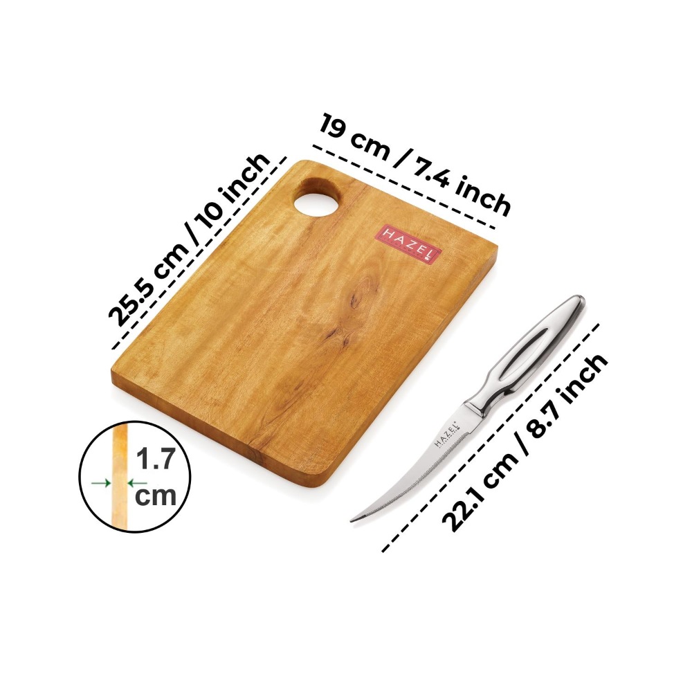 HAZEL Stainless Steel Tomato Kitchen knife with Wooden Chopping Board for Kitchen, Set of 2