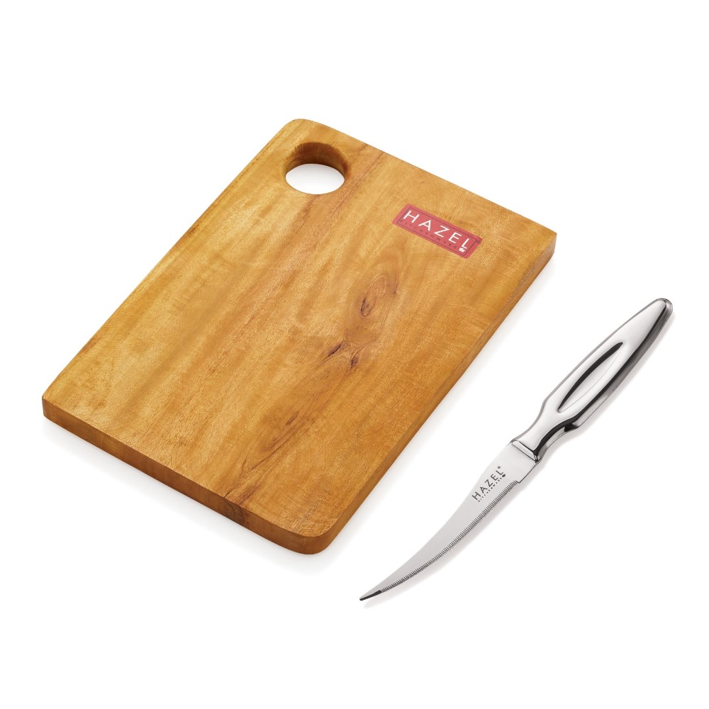 HAZEL Stainless Steel Tomato Kitchen knife with Wooden Chopping Board for Kitchen, Set of 2