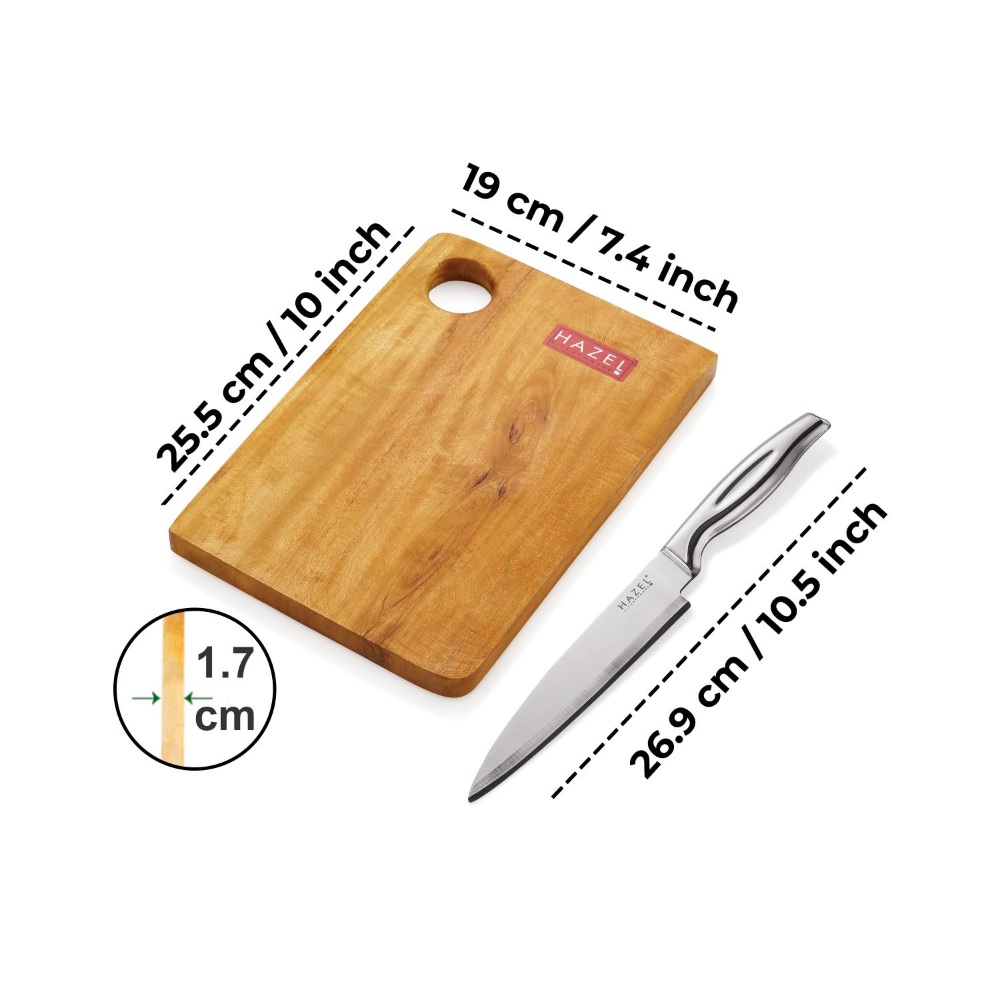 HAZEL Wooden Chopping Board for Kitchen with Stainless Steel Chef Sharp knife, Set of 2