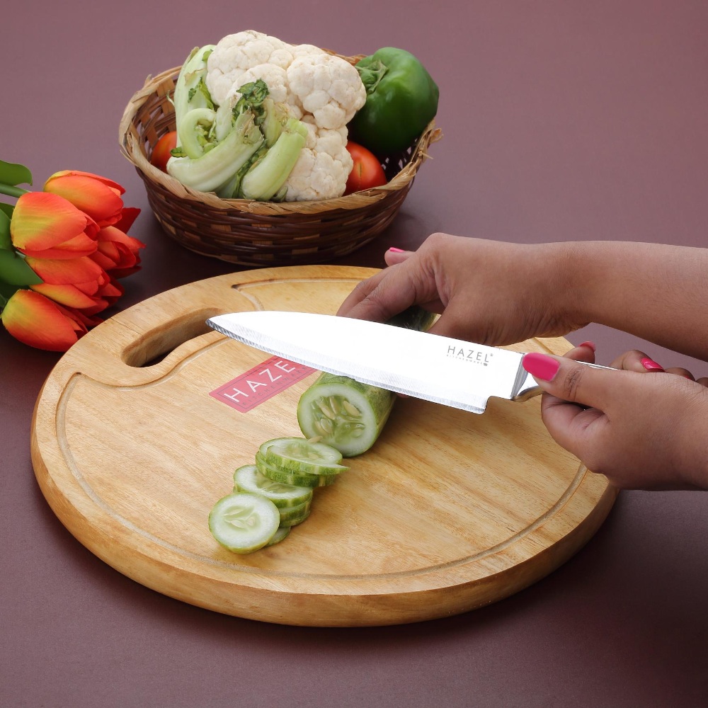 HAZEL Wooden Chopping Board for Kitchen with Stainless Steel Chef Knife, Set of 2