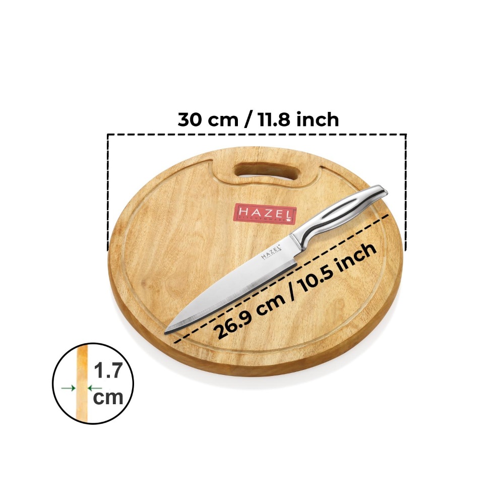 HAZEL Wooden Chopping Board for Kitchen with Stainless Steel Chef Knife, Set of 2