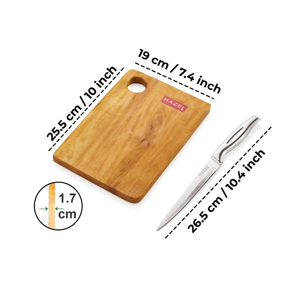 HAZEL Stainless Kitchen Paring knife with Wooden Chopping Board for Kitchen, Set of 2