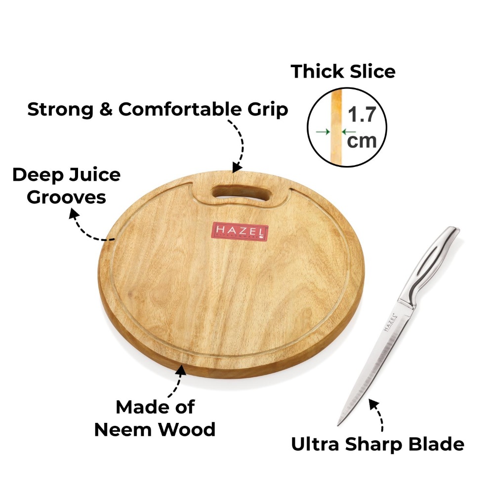 HAZEL Wooden Chopping Board for Kitchen with Stainless Steel Paring Sharp knife, Set of 2