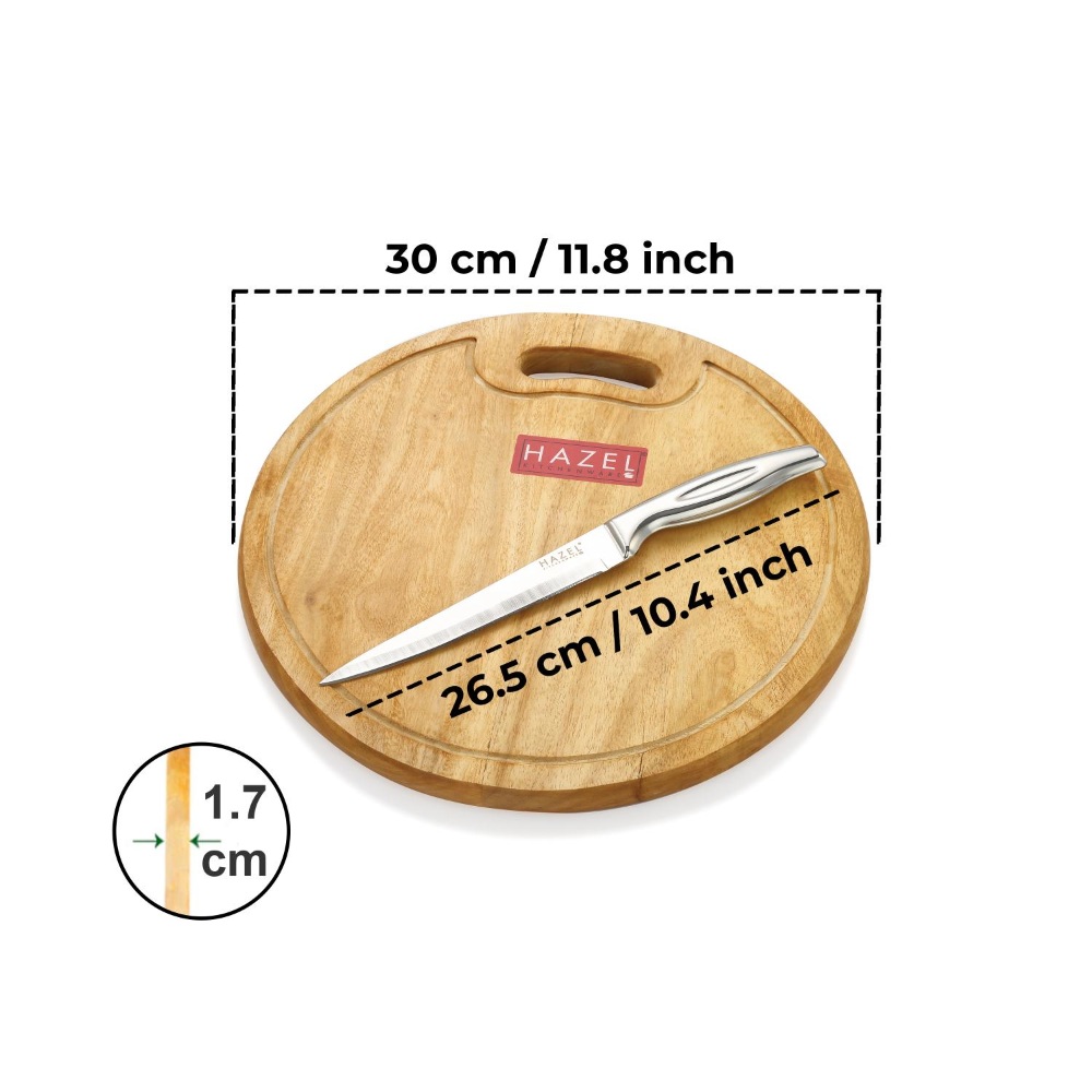 HAZEL Wooden Chopping Board for Kitchen with Stainless Steel Paring Sharp knife, Set of 2