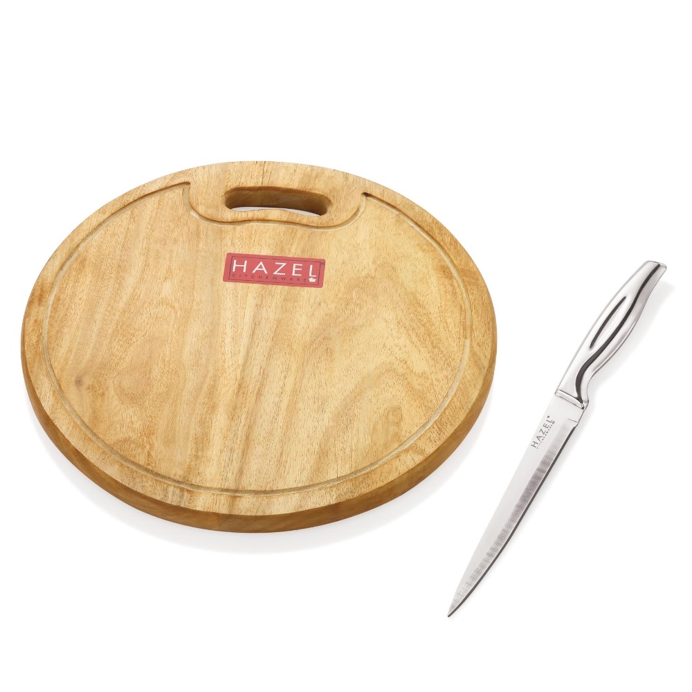 HAZEL Wooden Chopping Board for Kitchen with Stainless Steel Paring Sharp knife, Set of 2