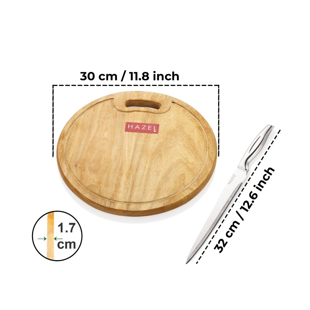 HAZEL Wooden Chopping Board for Kitchen with Stainless Steel Carving Sharp knife, Set of 2
