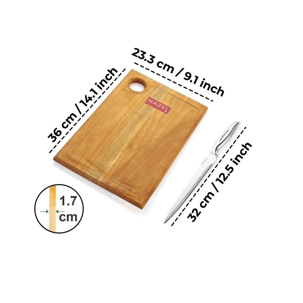 HAZEL Stainless Kitchen Chopper knife with Wooden Chopping Board for Kitchen, Set of 2