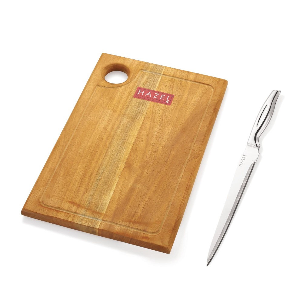 HAZEL Stainless Kitchen Chopper knife with Wooden Chopping Board for Kitchen, Set of 2