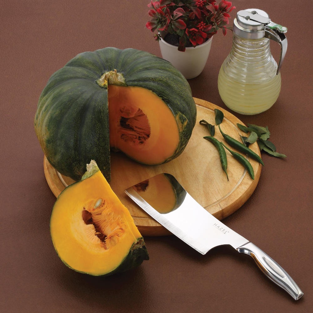 HAZEL Wooden Round Chopping Board for Kitchen with Stainless Steel Chopper Sharp knife, Set of 2