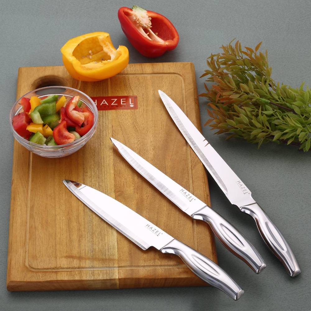 HAZEL Stainless Steel Sharp Kitchen knife for Kitchen Set of 3|Chef Knife, Paring Knife & Carving Knife