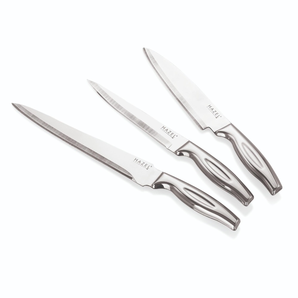 HAZEL Stainless Steel Sharp Kitchen knife Set of 4|Chef, Paring, Carving Knife & Rect Chopping Board
