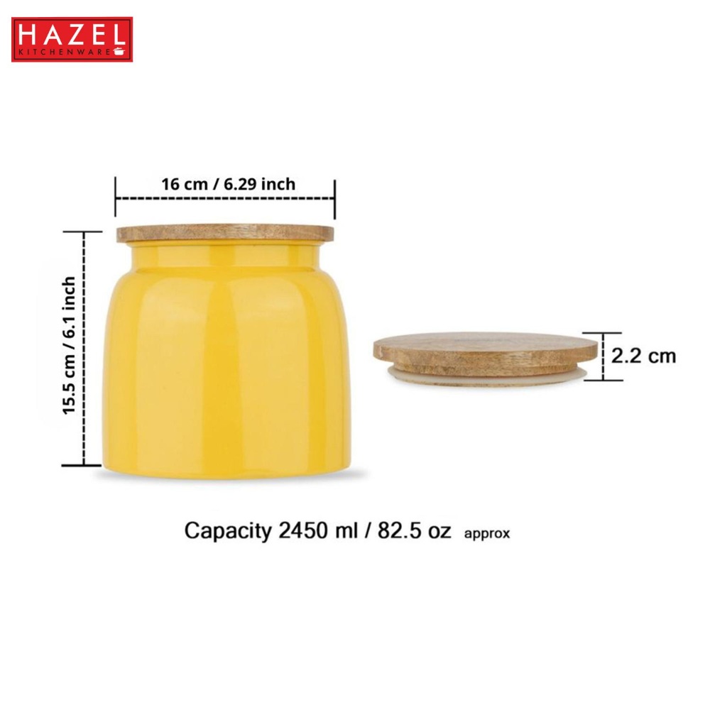 HAZEL Storage Container for Kitchen | Air Tight Container for Storage with Lid, Yellow, 2450 ML