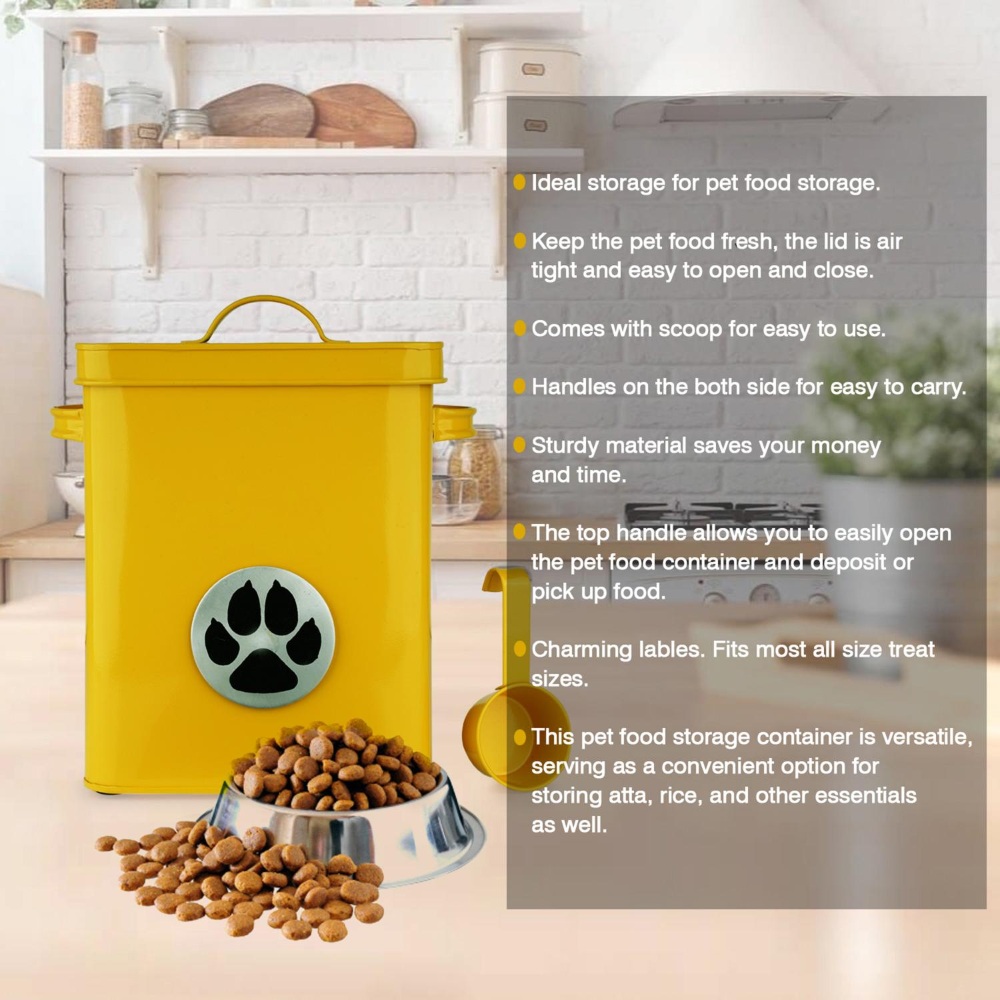 HAZEL Pet Food Container with Lid | Metal Multipurpose Containers for Dog food, Yellow, 6600 ML