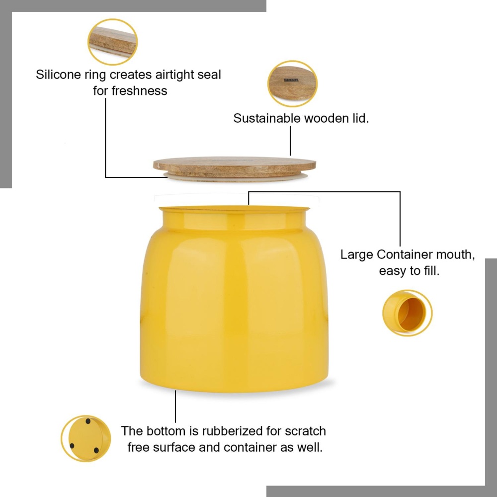 HAZEL Storage Container for Kitchen | Air Tight Container for Storage with Lid, Yellow, 750 ML