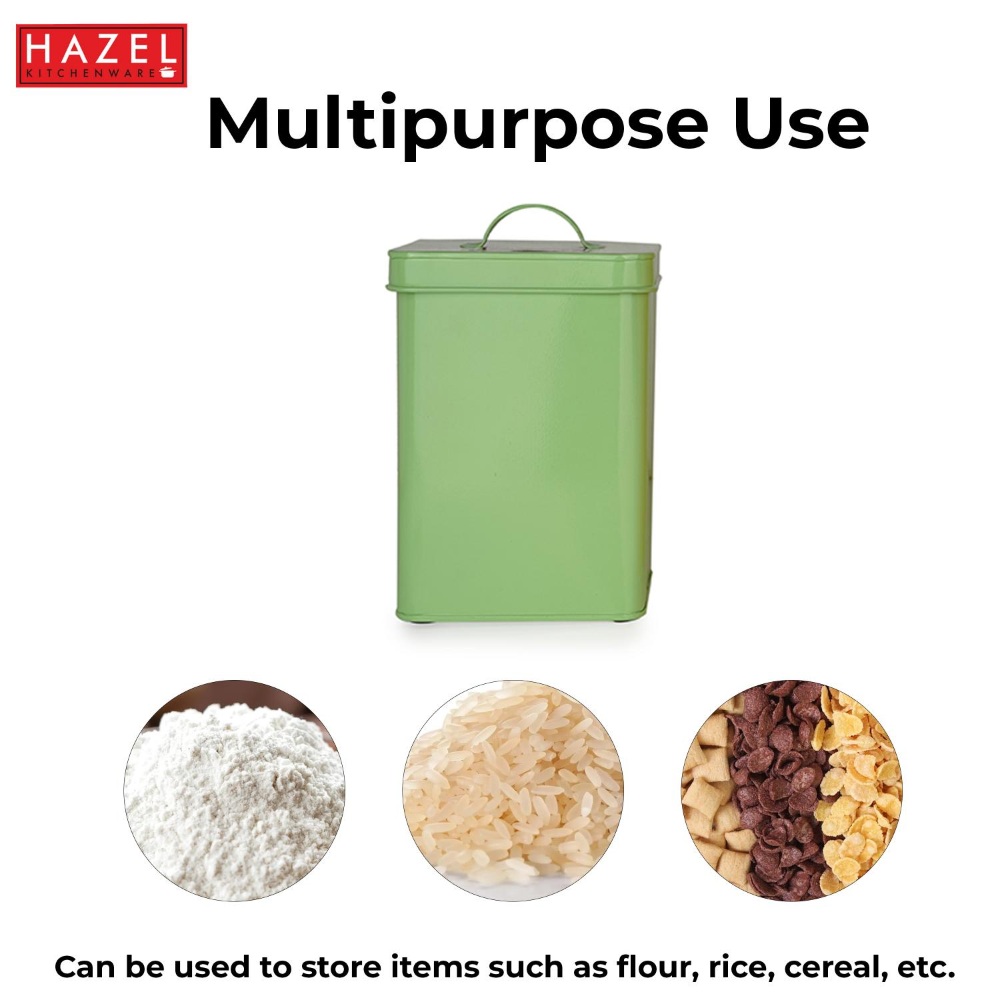 HAZEL Pet Food ContainerÂ withÂ Lid | Metal Multipurpose Containers for CatÂ food, Green, 3200 ML