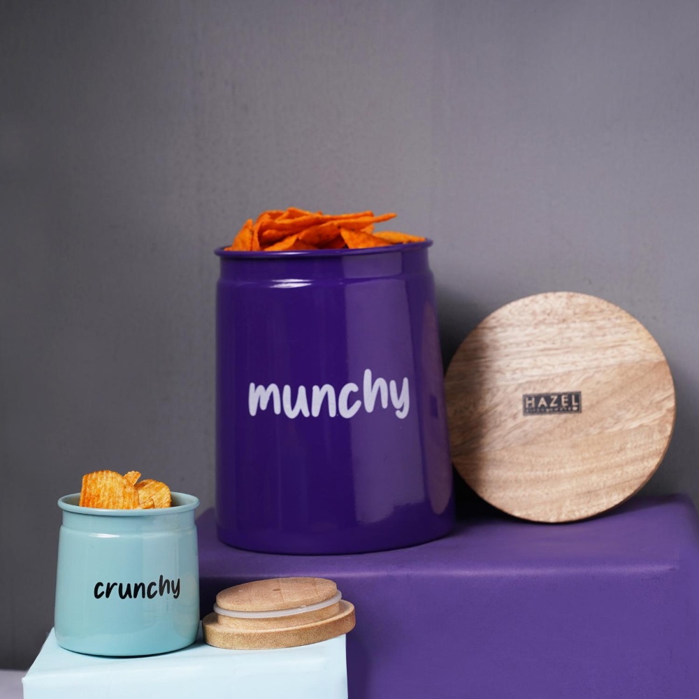 HAZEL Kitchen Containers set of 2 for Snacks | Munchy & Crunchy Snacks Jars Set with Lid, Purple & Teal, 2350 ML, 225 ML