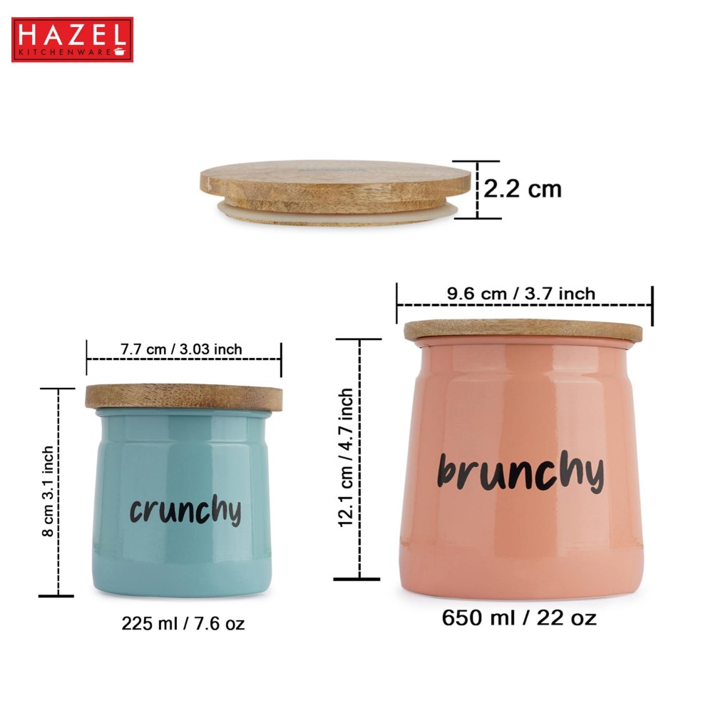 HAZEL Kitchen Containers set of 2 for Snacks | Crunchy & Brunchy Snacks Jars Set with Lid, Teal & Peach, 225 ML, 650 ML