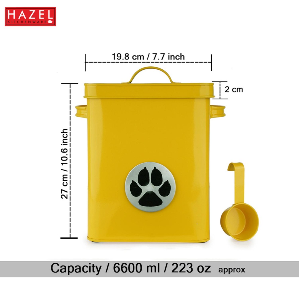 HAZEL Pet Food Container with Lid | Metal Multipurpose Containers for Dog food, Yellow, 6600 ML