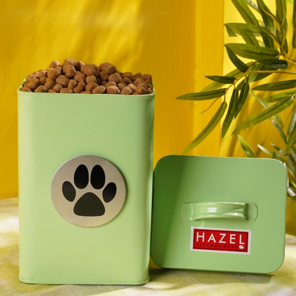 HAZEL Pet Food ContainerÂ withÂ Lid | Metal Multipurpose Containers for CatÂ food, Green, 3200 ML