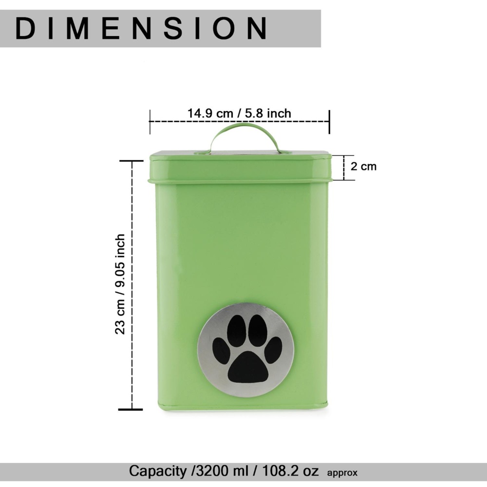 HAZEL Pet Food ContainerÂ withÂ Lid | Metal Multipurpose Containers for CatÂ food, Green, 3200 ML