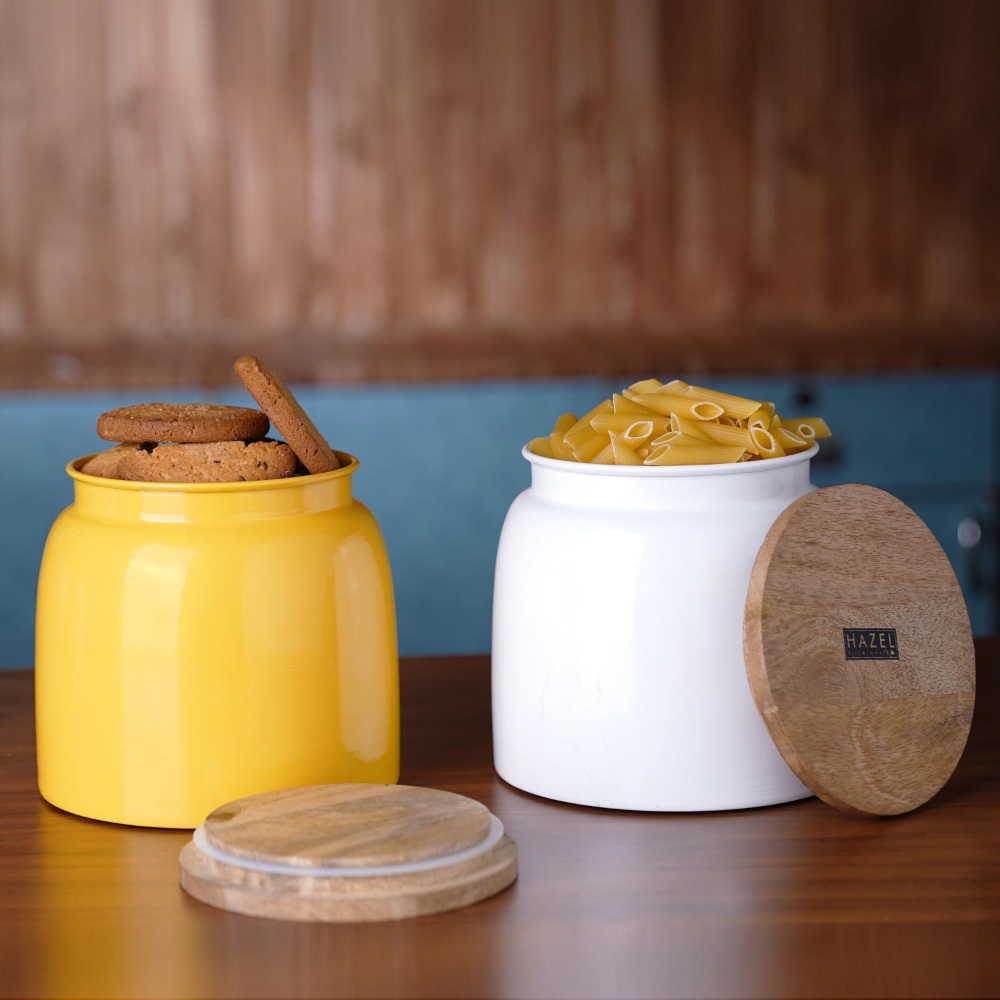 HAZEL Storage Container for Kitchen | Air Tight Container for Storage with Lid, Set of 2, Yellow and White, 2450 ML