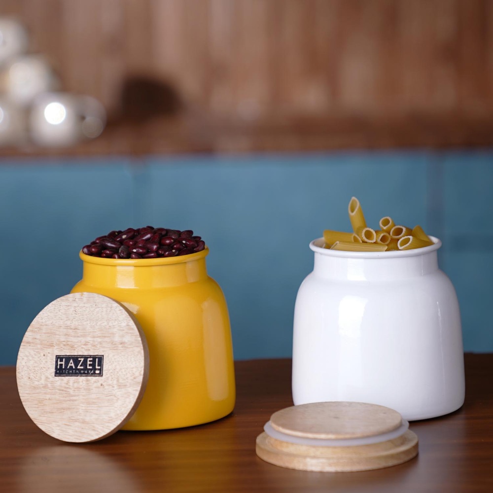 HAZEL Storage Container for Kitchen | Air Tight Container for Storage with Lid, Set of 2, Yellow & White, 750 ML