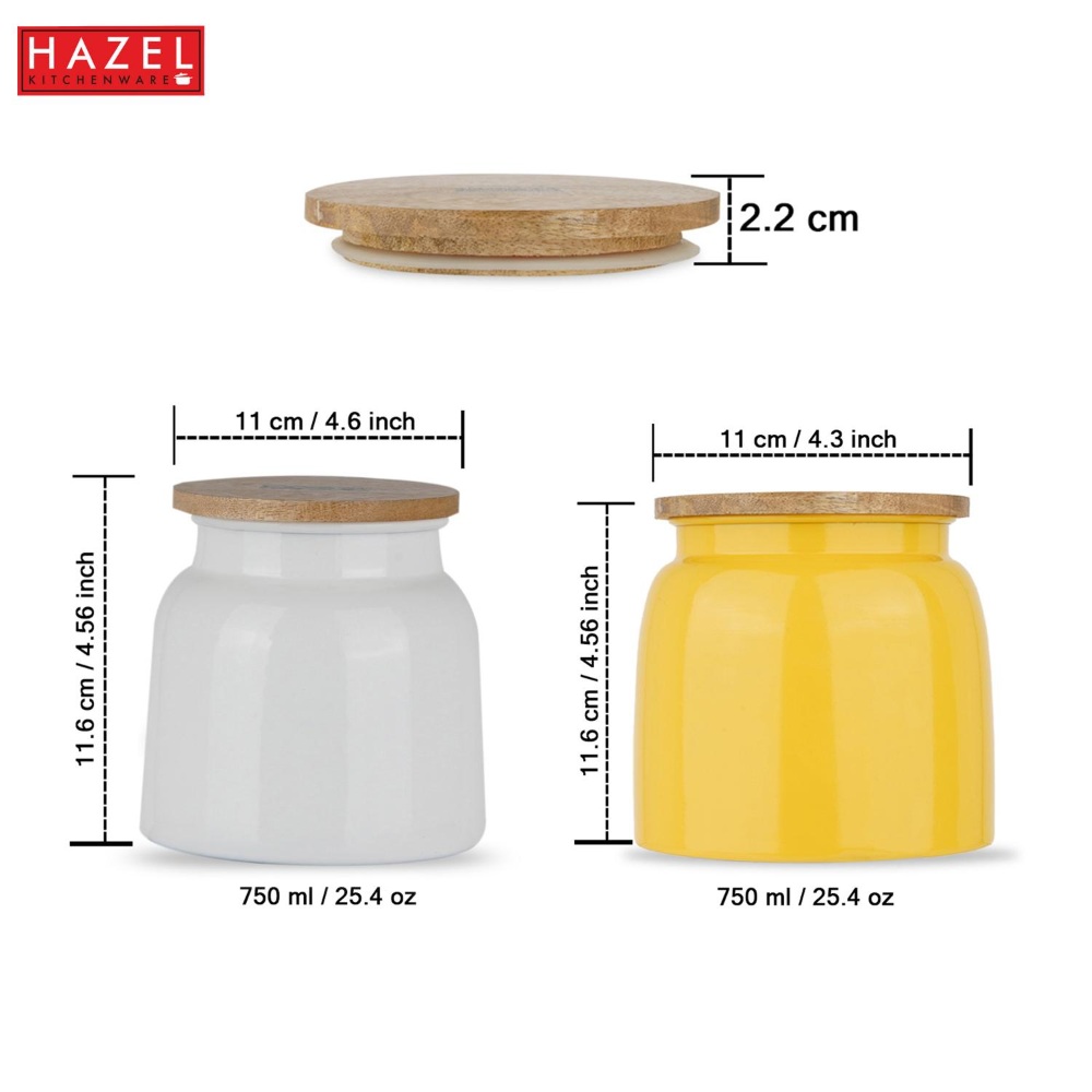 HAZEL Storage Container for Kitchen | Air Tight Container for Storage with Lid, Set of 2, Yellow & White, 750 ML