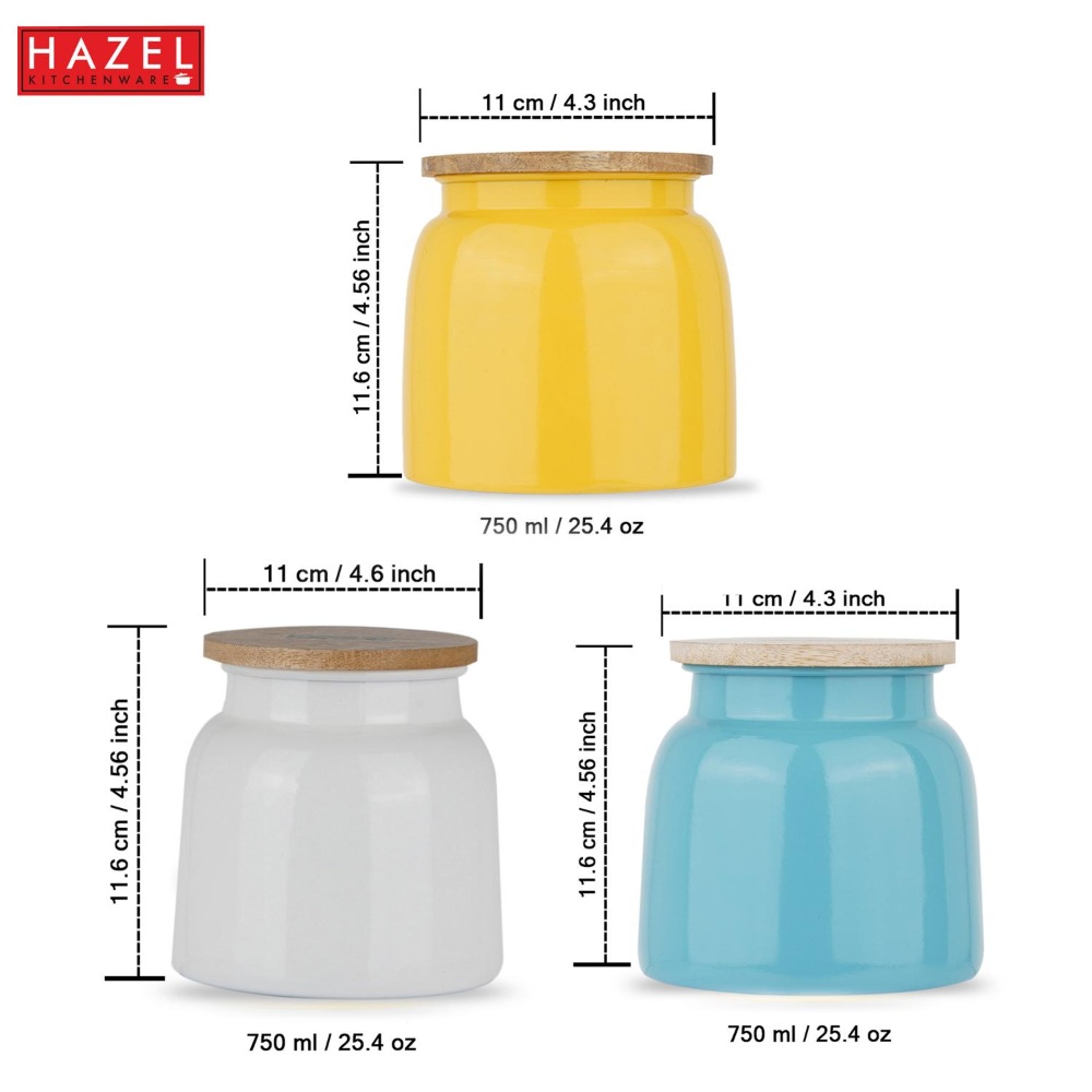 HAZEL Storage Container for Kitchen | Air Tight Container for Storage with Lid, Set of 3, Yellow, White & Blue, 750 ML