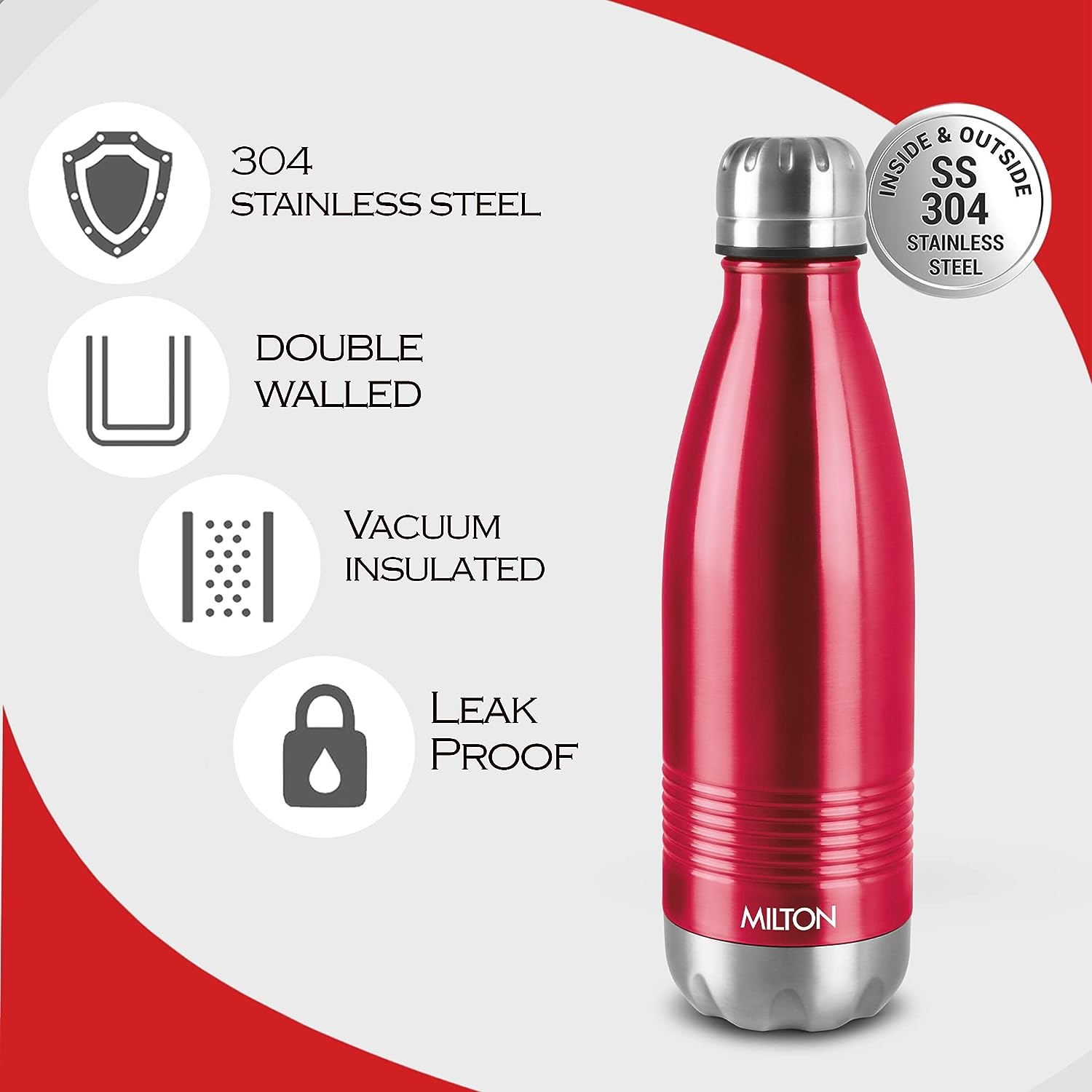 Milton Duo Deluxe-750 Thermosteel Bottle Hot & Cold Vacuum Insulated Water Tea Coffee Flask, 700 ML, Maroon
