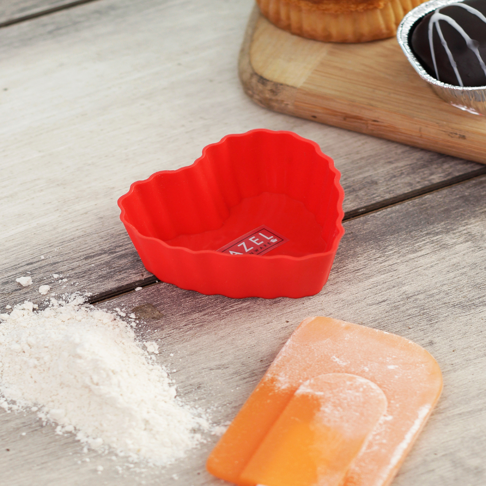 HAZEL Silicone Heart Shape Muffin Mould, 24 Pcs, Red