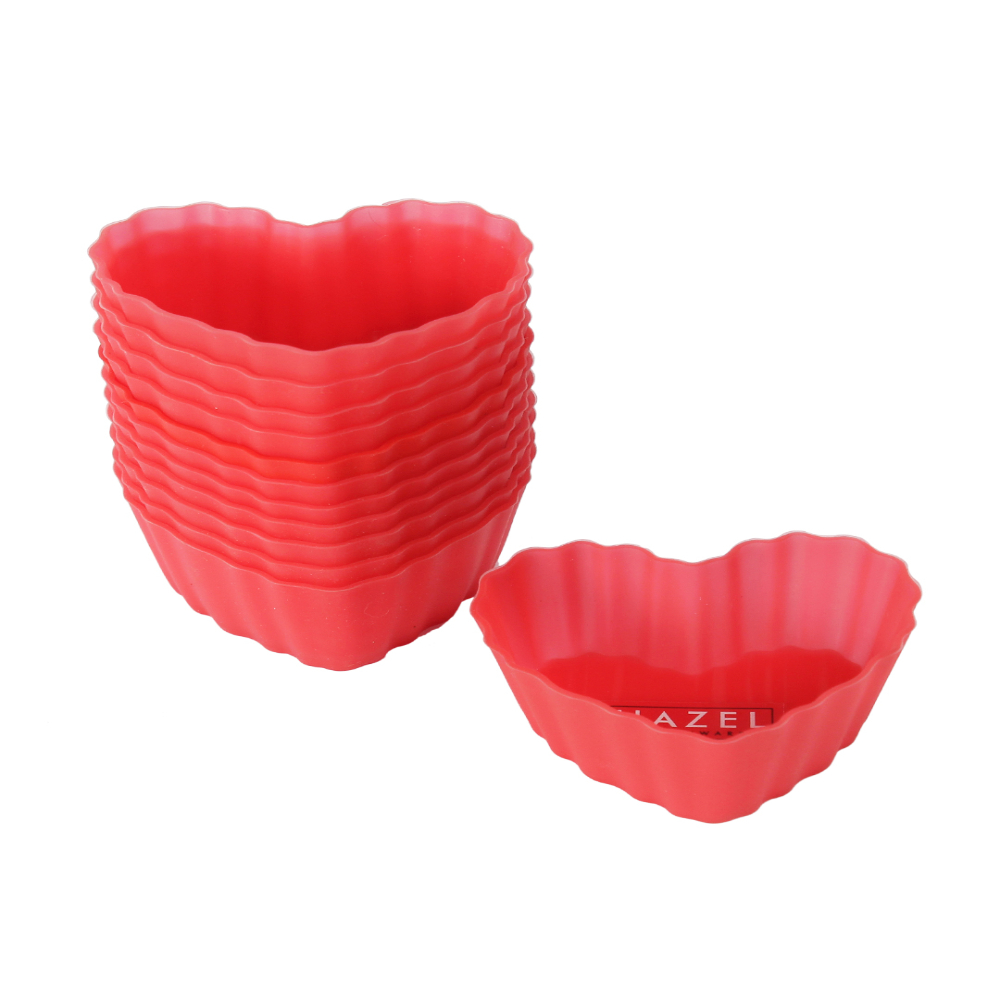 HAZEL Silicone Heart Shape Muffin Mould, 24 Pcs, Red