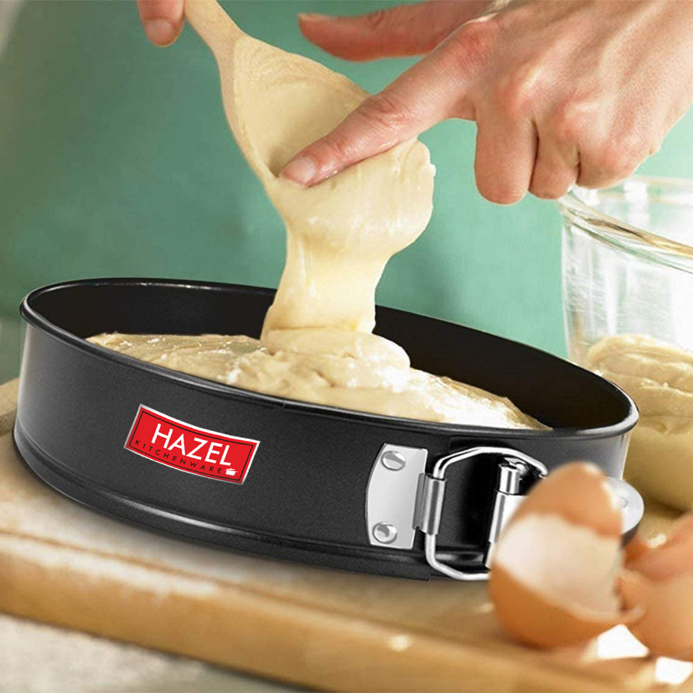 HAZEL Round Aluminium Cake Mould Teflon Non-Stick Coated Microwave Oven Safe Baking Cake Pan Removable base Springform Cake Tin, 22 cm