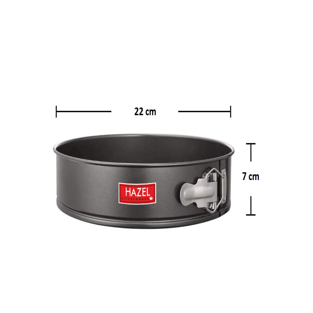 HAZEL Round Aluminium Cake Mould Teflon Non-Stick Coated Microwave Oven Safe Baking Cake Pan Removable base Springform Cake Tin, 22 cm