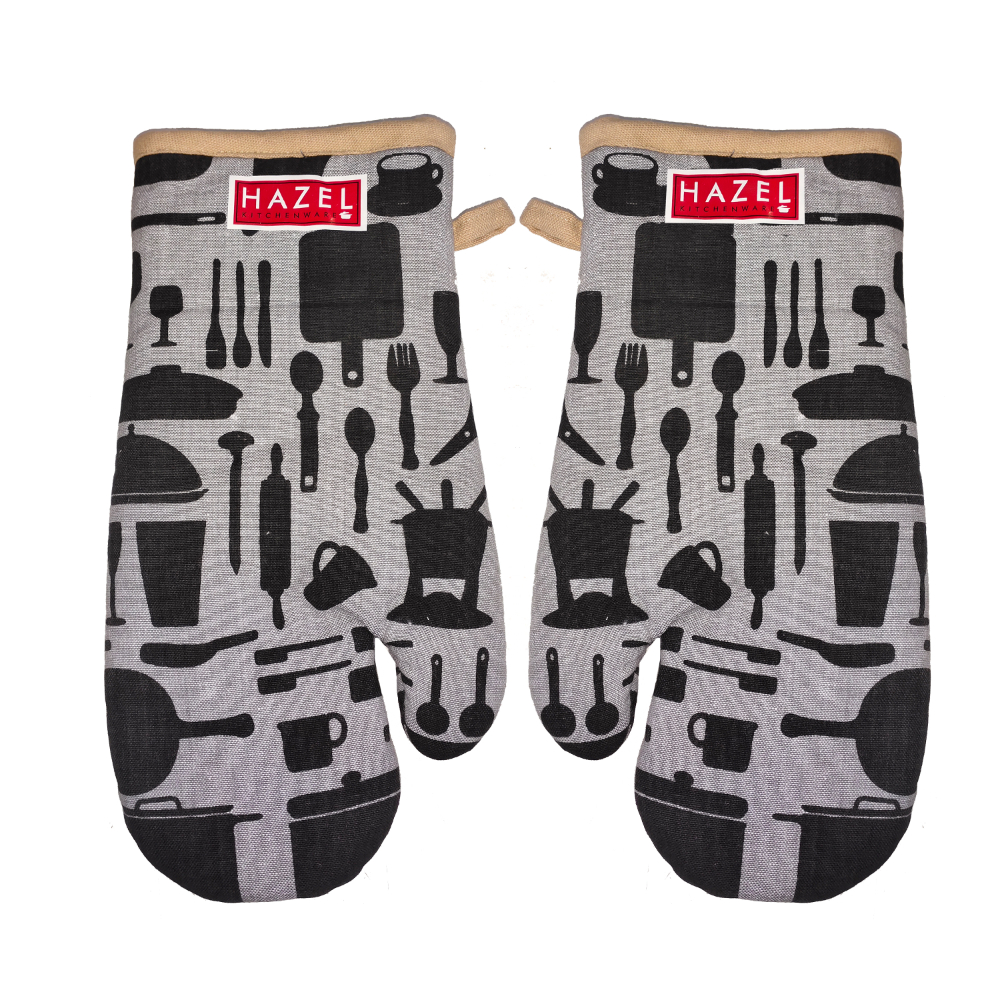 HAZEL Cotton Microwave Oven Gloves Heat Resistant Potholder Mitten Gloves For Baking , Set of 2