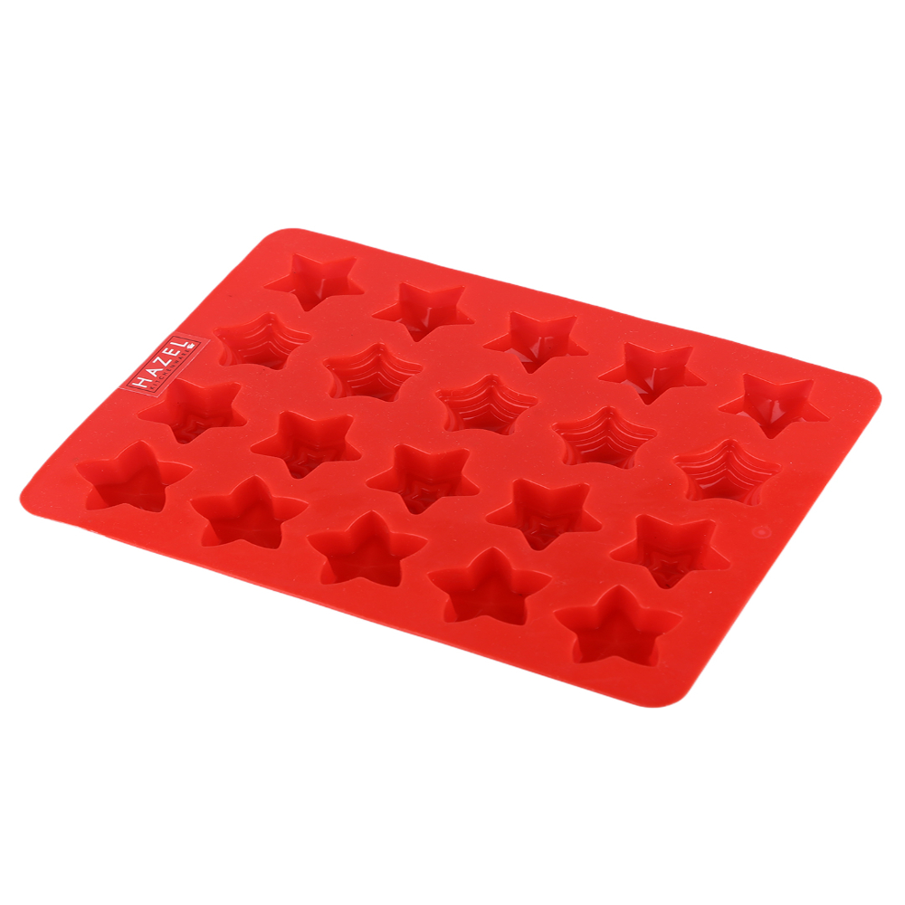 HAZEL Silicone Chocolate Square Star Flower 3D DIY Homemade Candy Baking Mould, Reusable Oven Safe Food Grade, Set of 3, Red