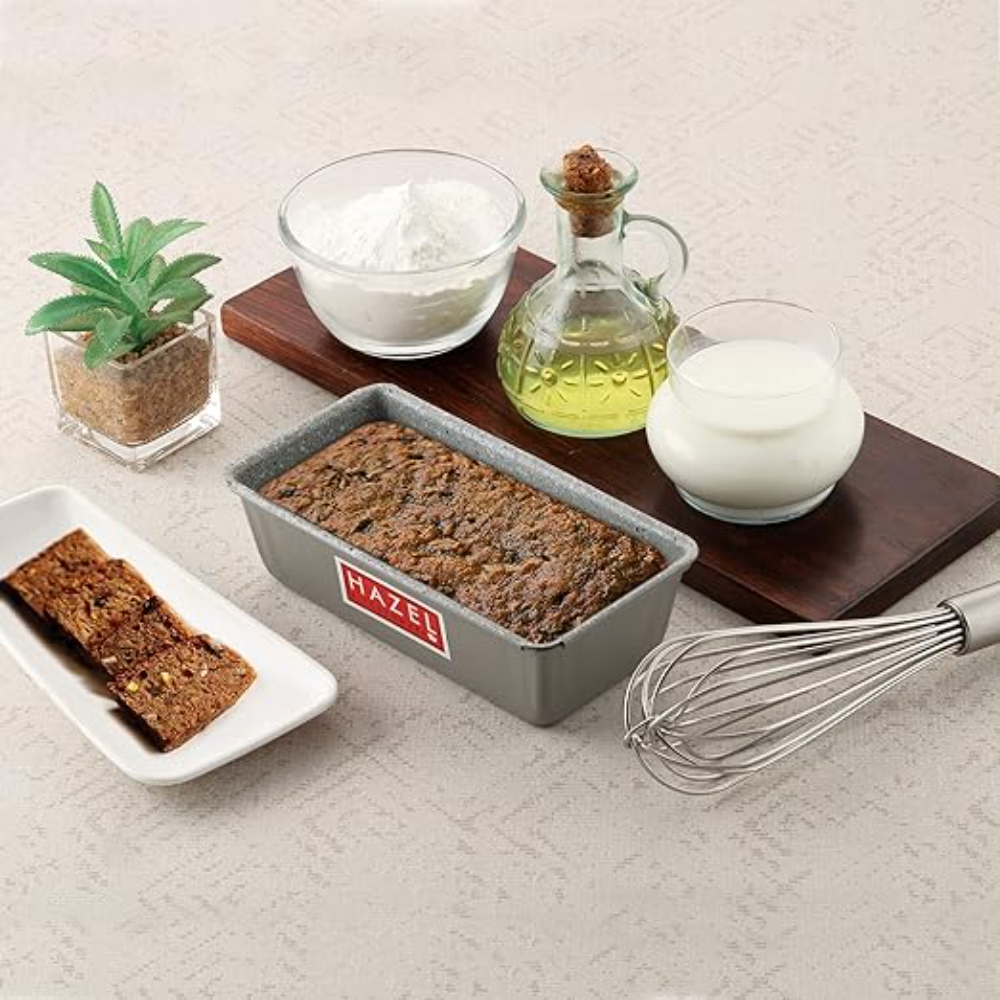 HAZEL Pav Mould Loaf Tin Heavy Gauge Aluminized Steel Non Stick Bread Mold without Cover Lid For Microwave Oven OTG Baking Pan, Grey