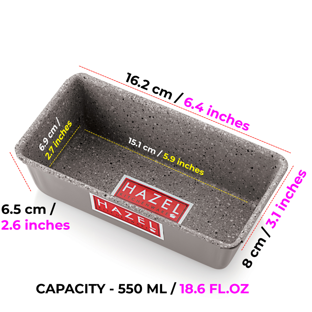 HAZEL Pav Mould Loaf Tin Heavy Gauge Aluminized Steel Non Stick Bread Mold without Cover Lid For Microwave Oven OTG Baking Pan, Grey