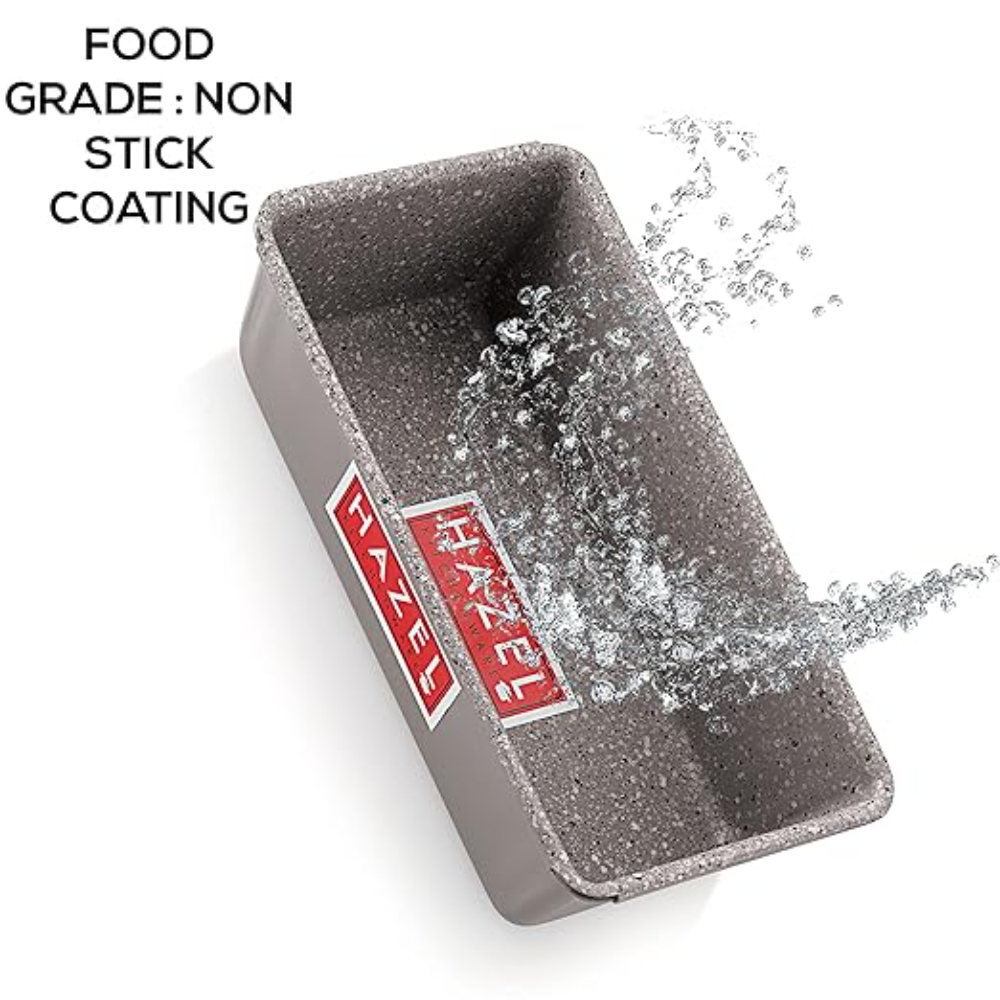 HAZEL Pav Mould Loaf Tin Heavy Gauge Aluminized Steel Non Stick Bread Mold without Cover Lid For Microwave Oven OTG Baking Pan, Grey