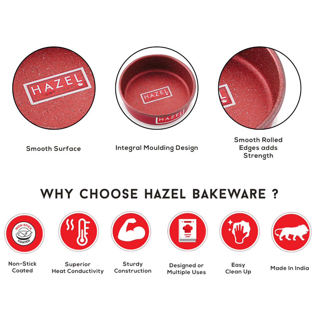 HAZEL Cake Mould Mold Set Round 1/2kg And Square 1/2kg Shaped Aluminized Steel Non Stick Cake Mold 500 gm For Microwave Oven OTG Baking Pan Set of 2, Red